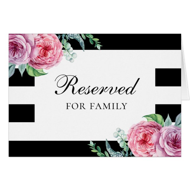 Boho wedding reserved sign. Pink garden flowers (Front Horizontal)