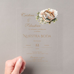 Boho wedding rings in Spanish Acrylic Invitations