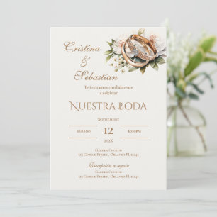 Boho wedding rings in Spanish Invitation