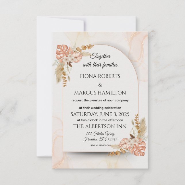 Boho Wedding RSVP Card  – Elegant Rustic Floral (Front)