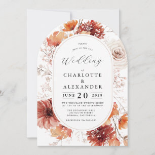 Boho Wedding Terracotta Rust Flowers Invitation