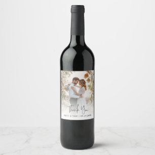Boho Wedding Thank You Handwritten Script Photo Wine Label