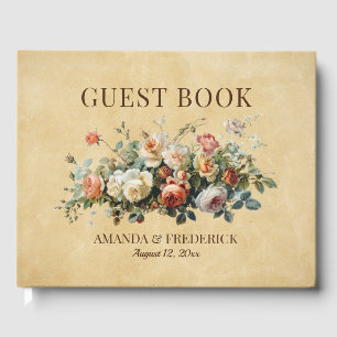 Boho wedding vintage floral arrangement old paper  guest book
