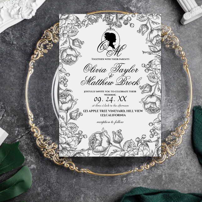 Boho Wedding White and Black Script Castle Wedding Invitation (Creator Uploaded)