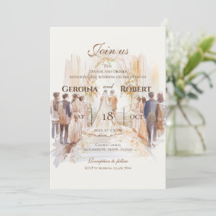 Boho wedding with bride and groom silhouette invitation