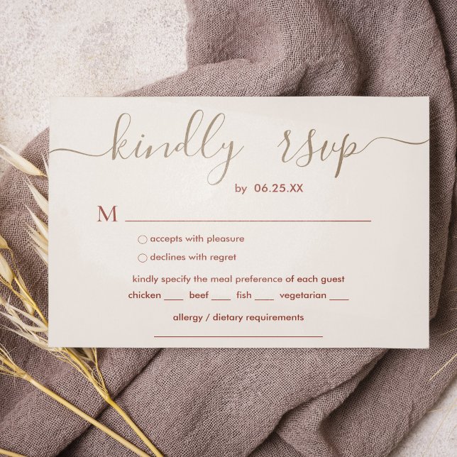 Boho Wedding With Elegant Script And Meal Choice RSVP Card (Creator Uploaded)