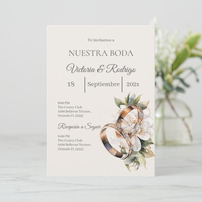 Boho Wedding with Rings Invitation (Standing Front)