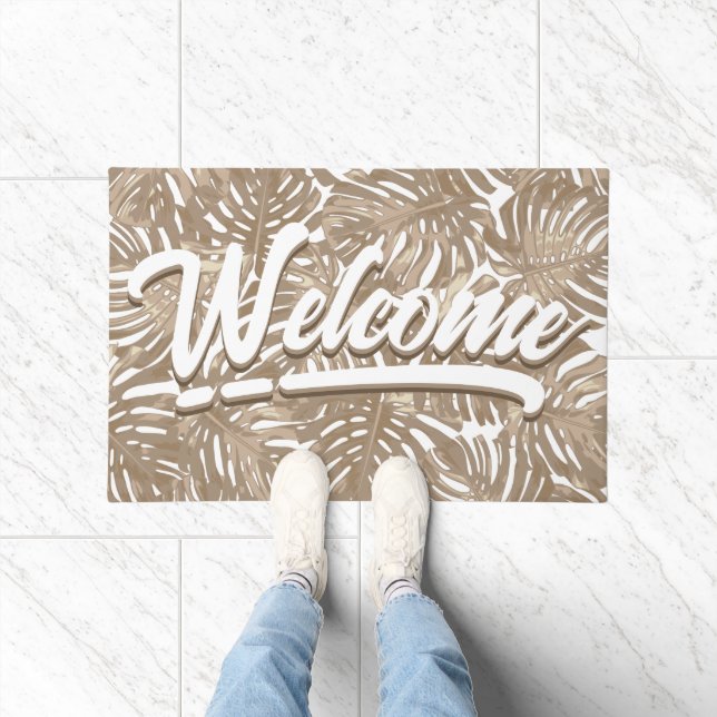 Boho Welcome Tropical Leaves Sisal Brown  Doormat (Indoor)