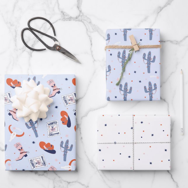 Boho Western Christmas Collection - Blue Wrapping Paper Sheet (Front)
