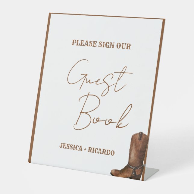 Boho Western  Cowboy Boots Wedding Guest Book Sign (Front)