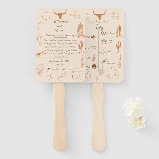 Boho Western Cowboy Illustration  Events Timeline  Hand Fan (Front and Back)