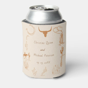 Boho Western Cowboy Illustration Wedding Can Cooler
