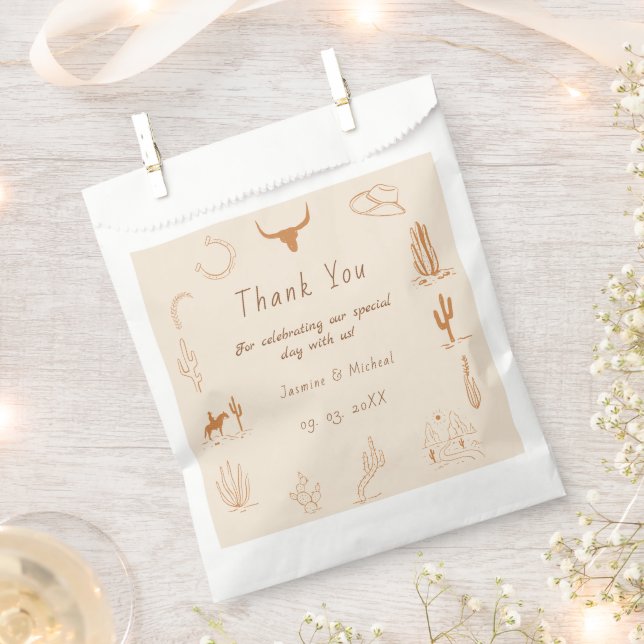 Boho Western Cowboy Illustration Wedding Favour Bags (Clipped)