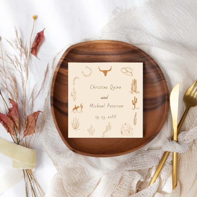 Boho Western Cowboy Illustration Wedding Napkin (Creator Uploaded)