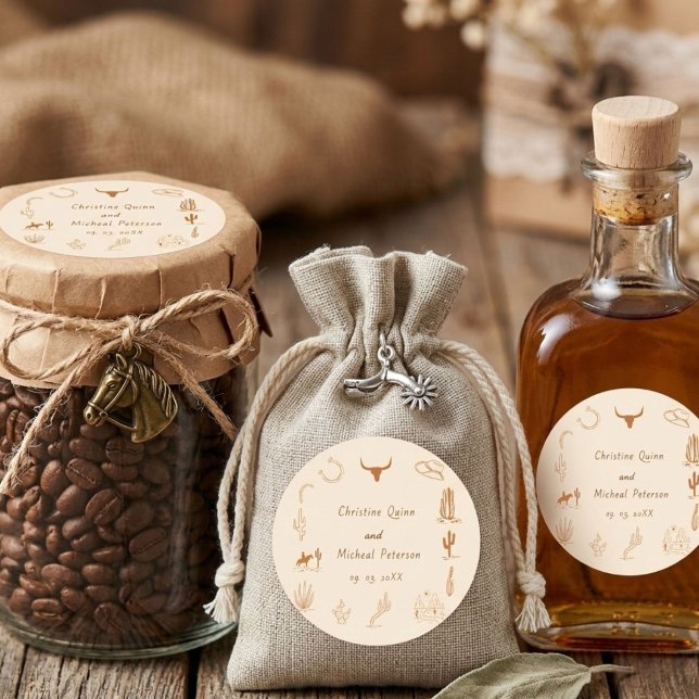 Boho Western Cowboy Illustration Wedding Square Sticker (Creator Uploaded)