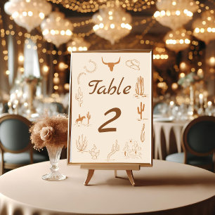 Boho Western Cowboy Illustration Wedding Table Number