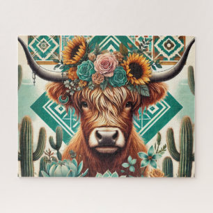 Boho Western Highland Cow Jigsaw Puzzle