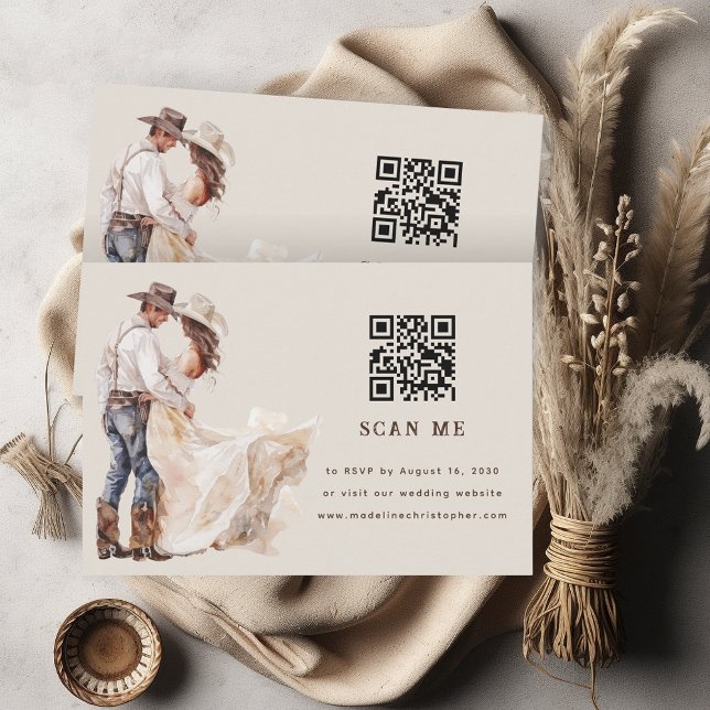 Boho Western Ranch Wedding QR Code RSVP Card (Creator Uploaded)
