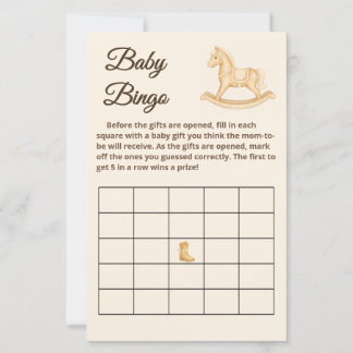 Boho Western Rocking Horse Baby Bingo Game Card