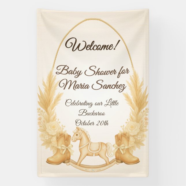 Boho Western Rocking Horse Baby Shower Welcome Banner (Vertical)