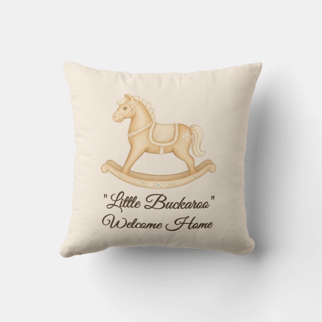 Boho Western Rocking Horse Nursery Throw Pillow (Back)