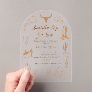 Boho Western Saddle up Cowboy Bridal shower Acrylic Invitations