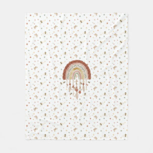 Boho Whimsical Bee & Earthy Rainbow Baby Fleece Bl Blanket