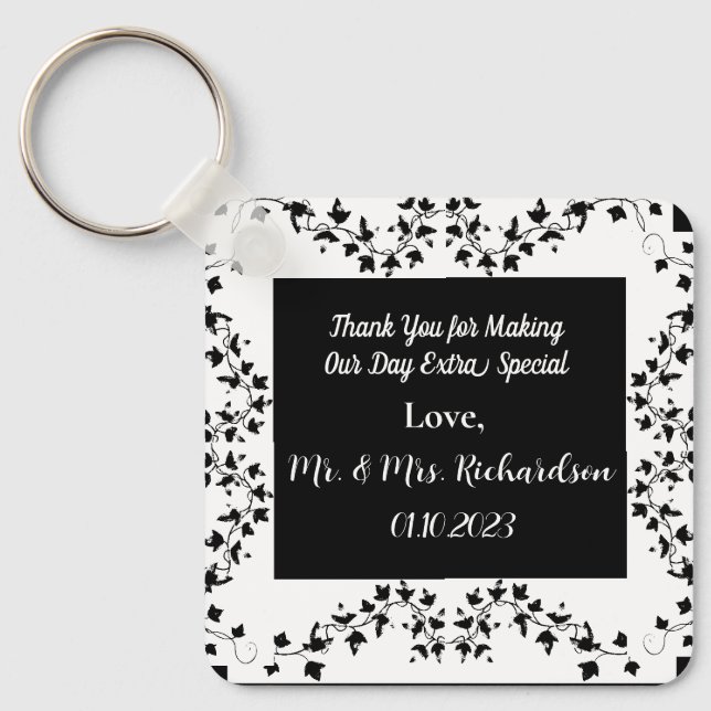 Boho Whimsical Botanical Wedding Favour Keychain (Front)