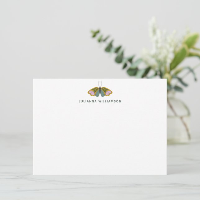 Boho Whimsical Butterfly Personalised Stationery Card (Standing Front)