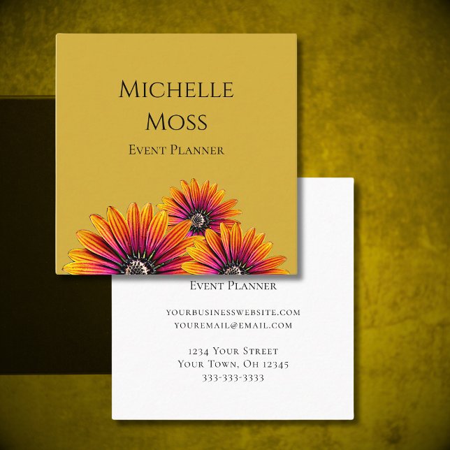 Boho Whimsical Daisies Trendy Floral Gold Square Business Card (Creator Uploaded)