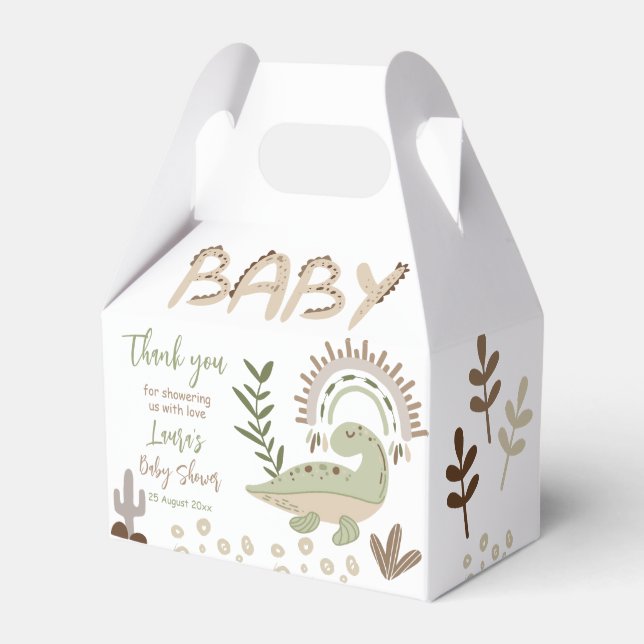 Boho whimsical dinosaur oh baby baby shower favour box (Front Side)