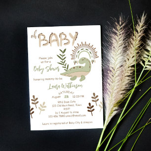 Boho whimsical dinosaurs oh baby invitation