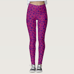 Boho Whimsical Floral Pattern Navy Fuchsia Leggings