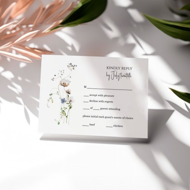 Boho Whimsical Floral RSVP Card, minimalist Card (Creator Uploaded)