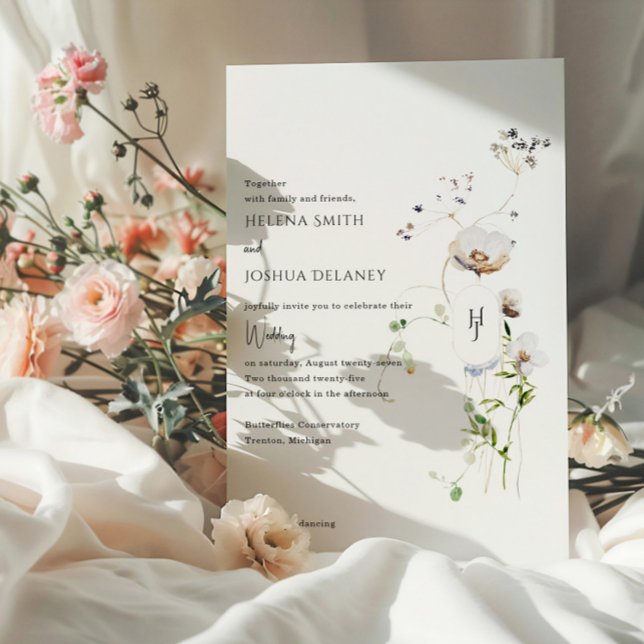Boho Whimsical Floral Wedding Invitation – Elegant (Creator Uploaded)