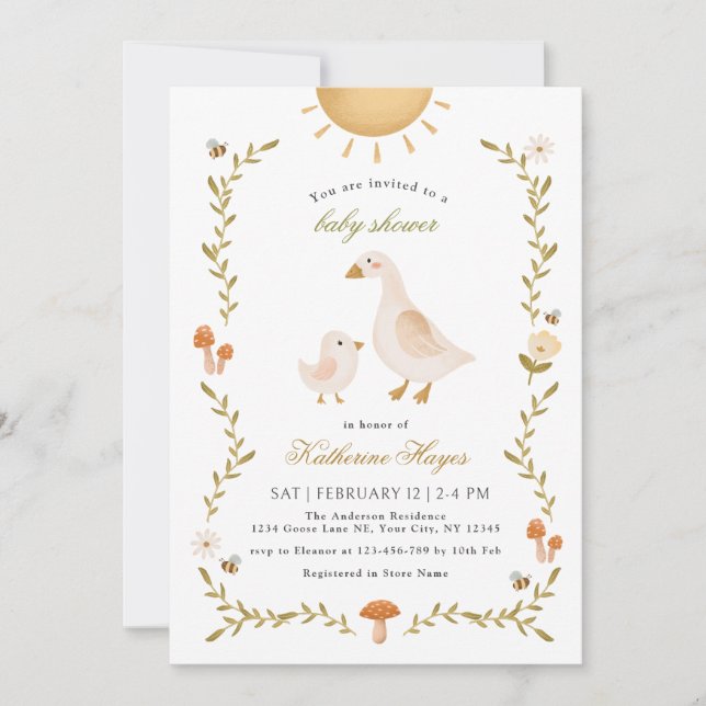 Boho Whimsical Goose Baby Shower Invitation (Front)
