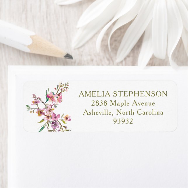 Boho Whimsical Pink Wildflowers Return Address (Insitu)