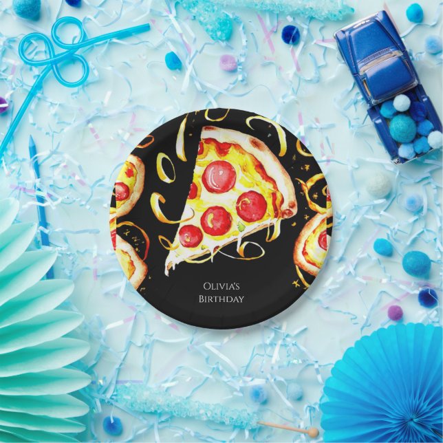 Boho Whimsical Pizza Birthday Paper Plate (Party)