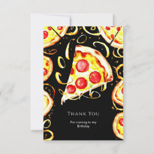 Boho Whimsical Pizza Birthday Thank You Card