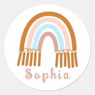 Boho Whimsical Rainbow with Personalised Name  Classic Round Sticker