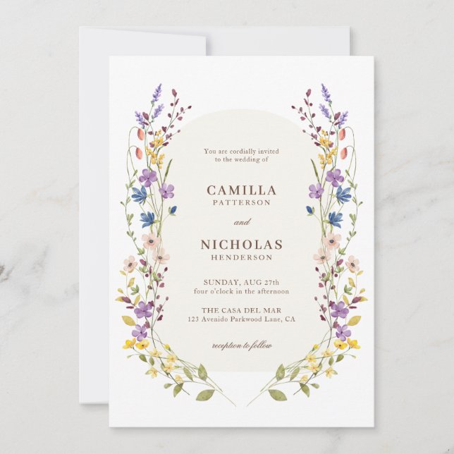 Boho Whimsical Wildflower Arch Wedding Invitation (Front)