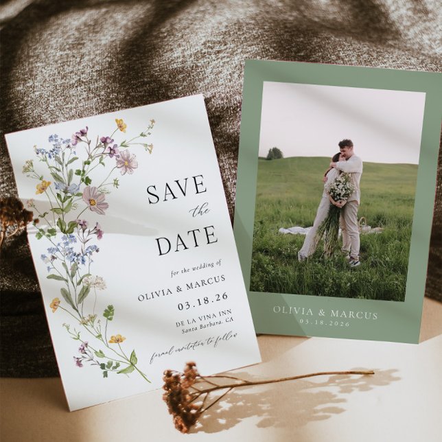 Boho Whimsical Wildflower Save The Date Invitation (Front/Back)