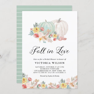 Boho White and Blue Pumpkin Fall Bridal Shower Invitation
