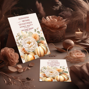 Boho White and Gold Glitter Pumpkins Wedding Invitation