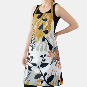 Boho White and Navy Leaves Apron