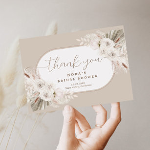 Boho White and Neutral Bouquet Thank You Card