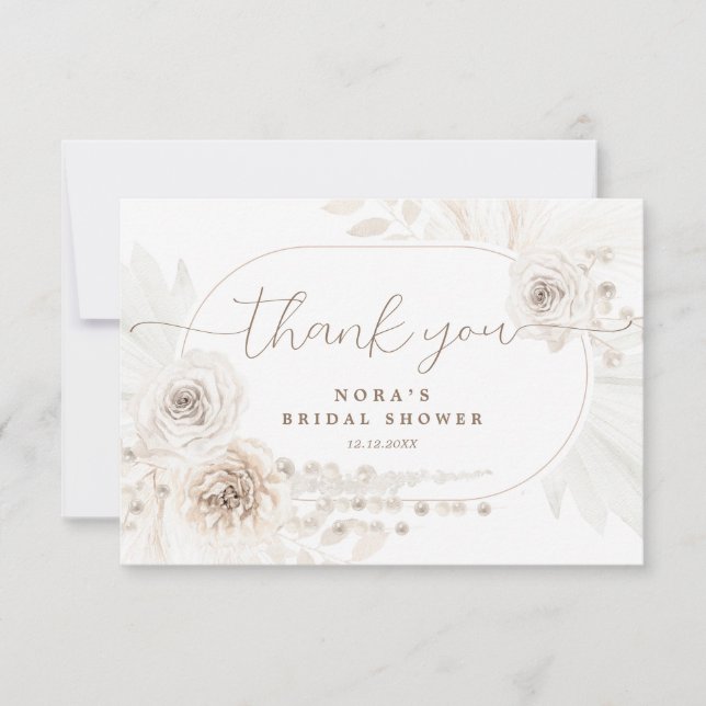 Boho White and Neutral Bouquet Thank You Card (Front)