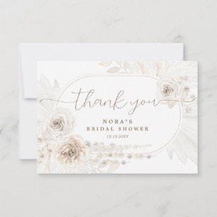 Boho White and Neutral Bouquet Thank You Card