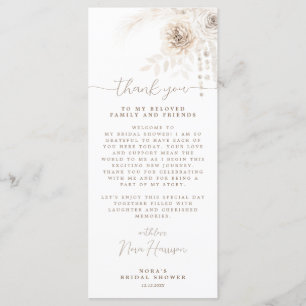 Boho White and Neutral Floral Thank you Place Card