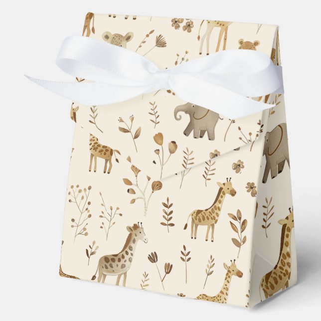 Boho White Beige Jungle Animals  Favour Box (Front)